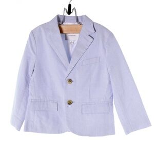 Janie & Jack Oxford Cotton Blazer Boys 4 Light Blue Button Up Preppy Classic